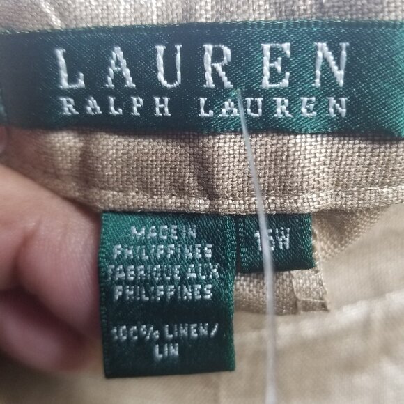 Lauren Ralph Lauren Women's Linen Cropped Gold Tan Straight Pant Sz 16W - Picture 4 of 4